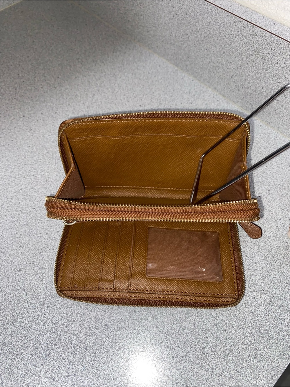 Coach F53937 Double Zip Wallet Signature Canvas Khaki Brown GUC - Picture 4 of 13